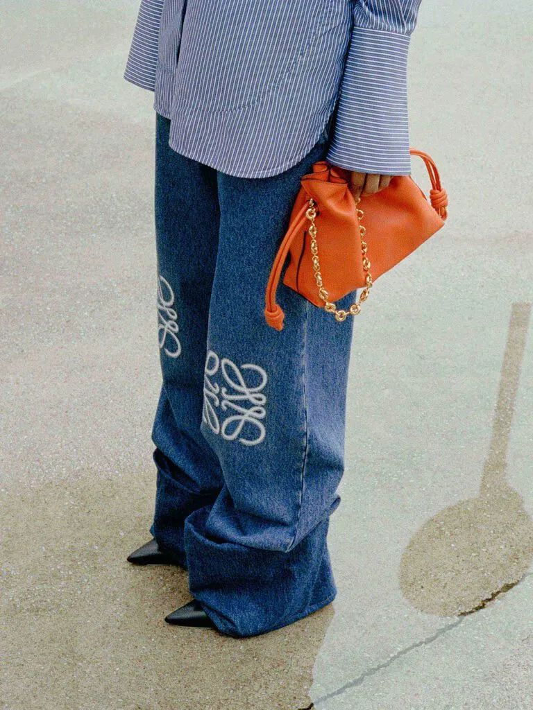 罗意威秋季街拍 徽标图案牛仔裤 橙色迷你福袋
