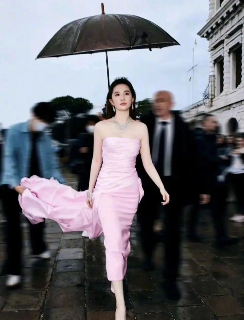 刘亦菲一袭粉色礼服 出席威尼斯活动造型